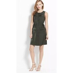 Ann Taylor Size 14 Woodland Green Satin Drawstring Side Tie Shirt Dress …